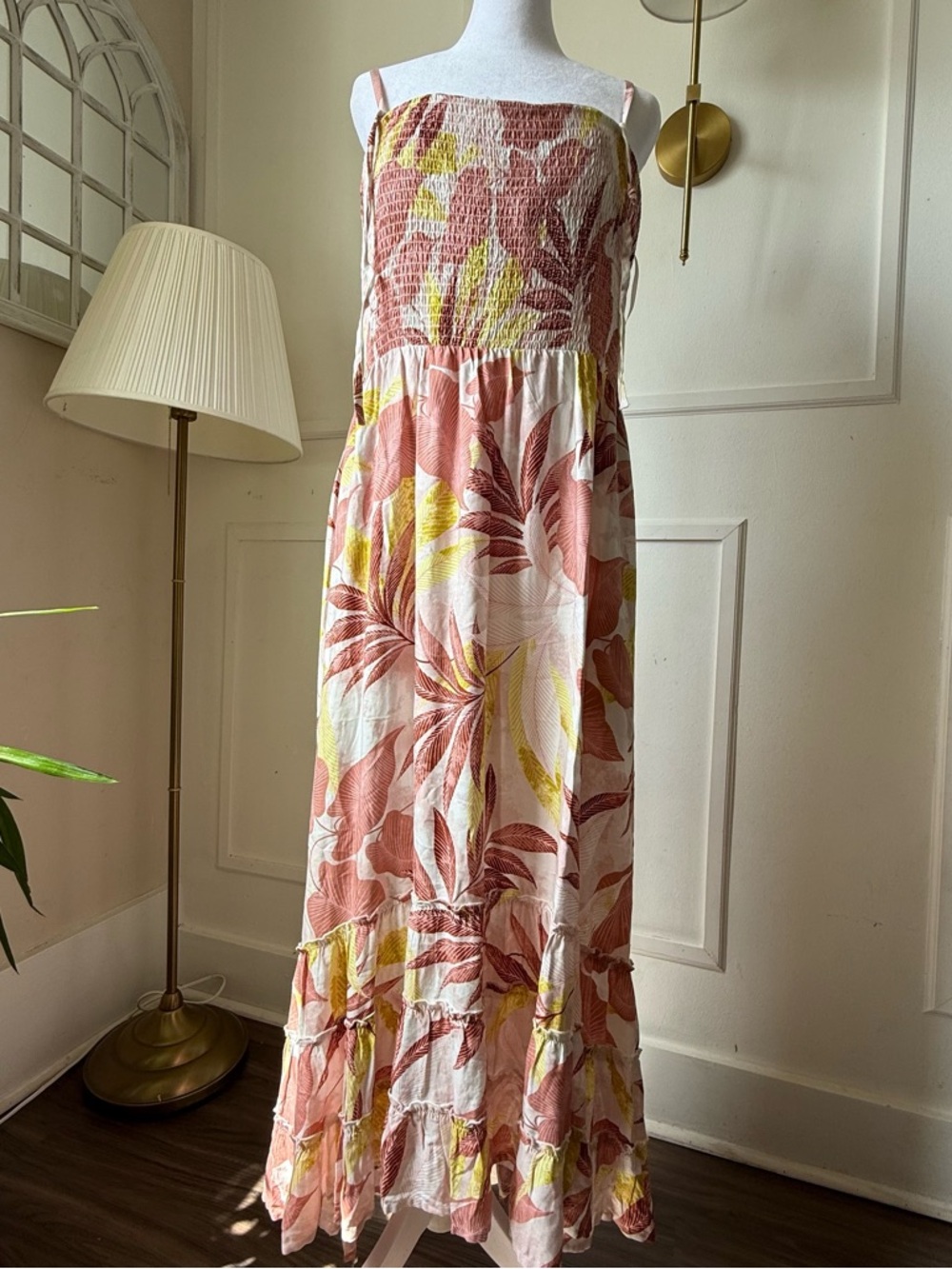 Soma Pink and Yellow Floral Smocked Maxi Dress